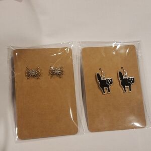2 EARRINGS SILVER SPIDERS & BLACK CAT HALLOWEEN  SPOOKY Target New